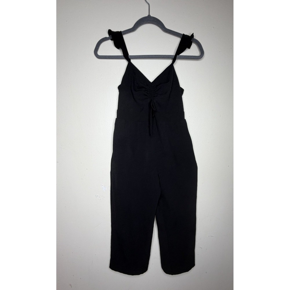Monteau Girl Black Ruffle Strap Cinched Front Jumpsuit - Size 12